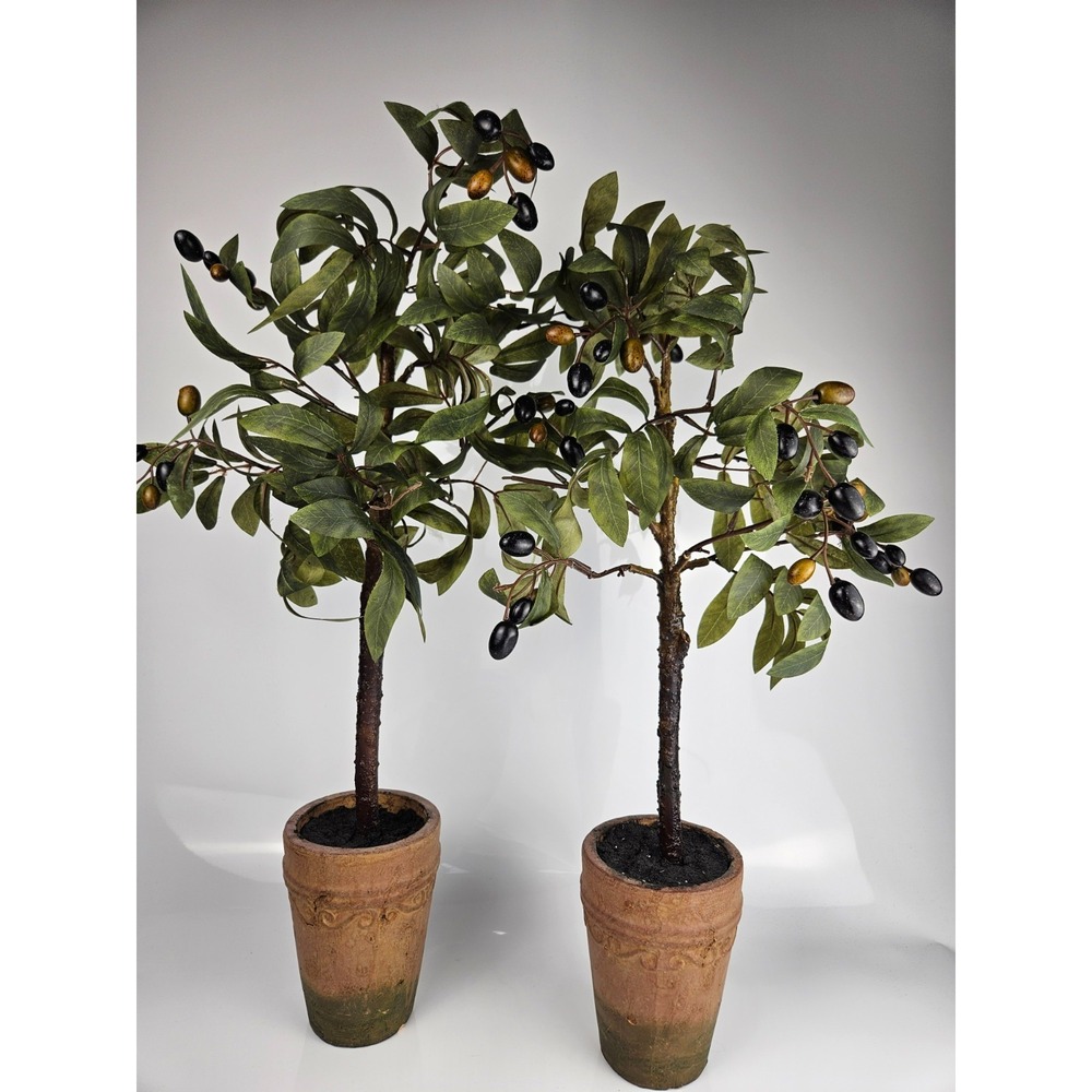 Pair Faux Olive Trees in Terracotta Style Pots Tall Mediterranean‎ Tuscan Decor